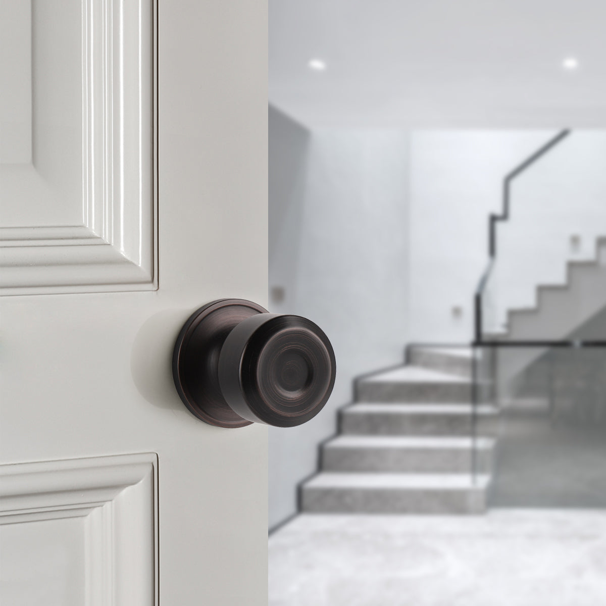 Modern Door Knob Set with Round Rose, Passage Door Lock for Closet and Hallway No Key DL610 - Probrico