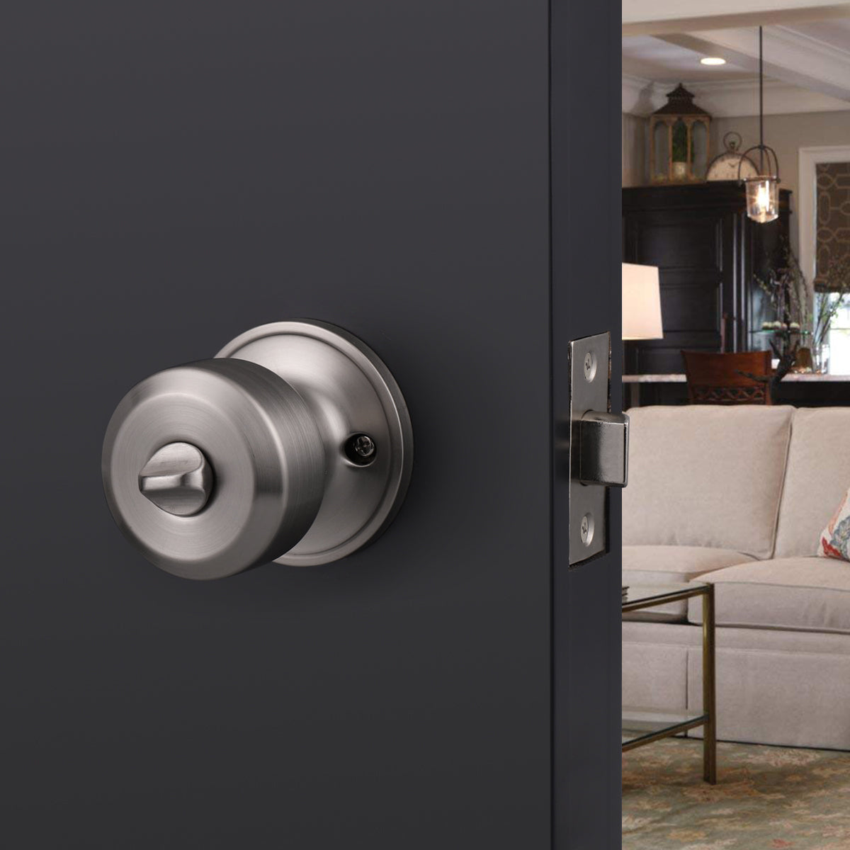 Modern Door Knob Set with Round Rose, Privacy Door Lock for Bedroom Bathroom DL610 - Probrico