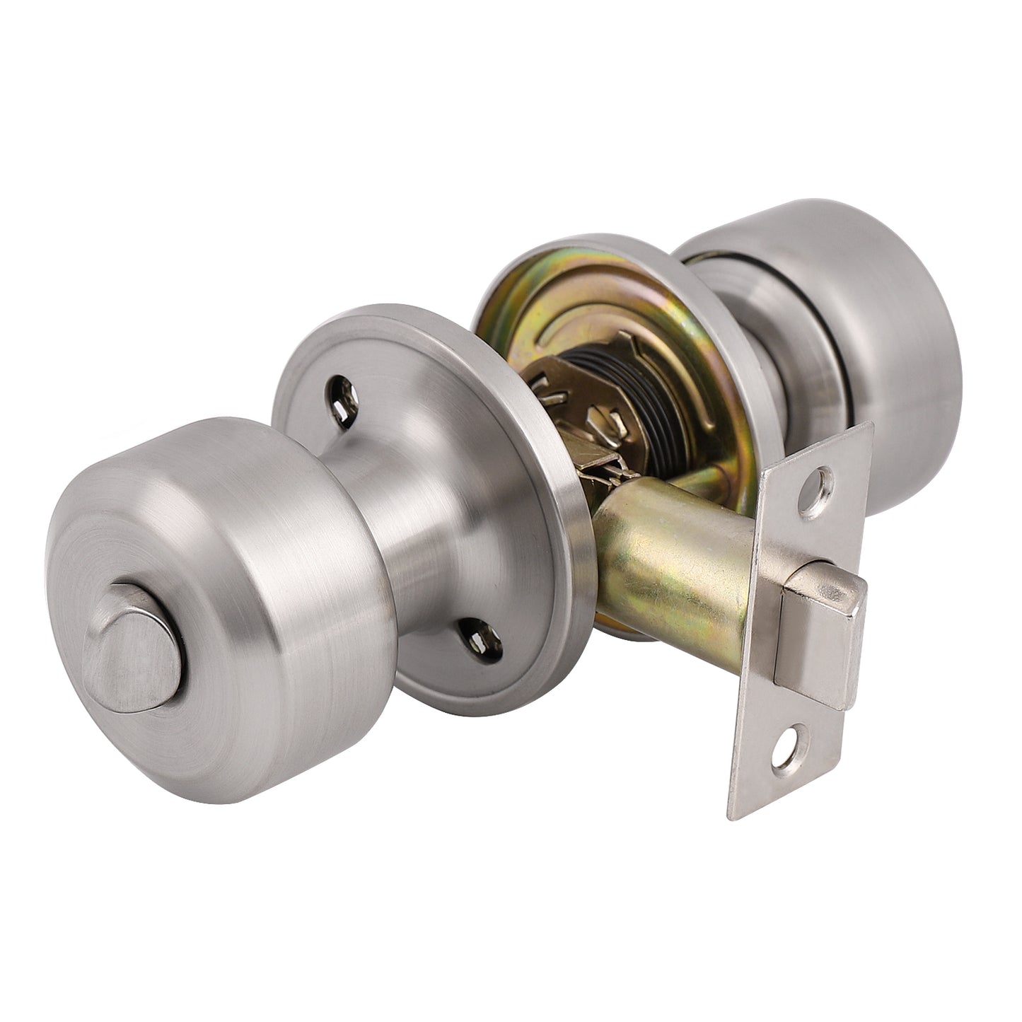 Modern Door Knob Set with Round Rose, Privacy Door Lock in Satin Nickel, DL610SNBK - Probrico