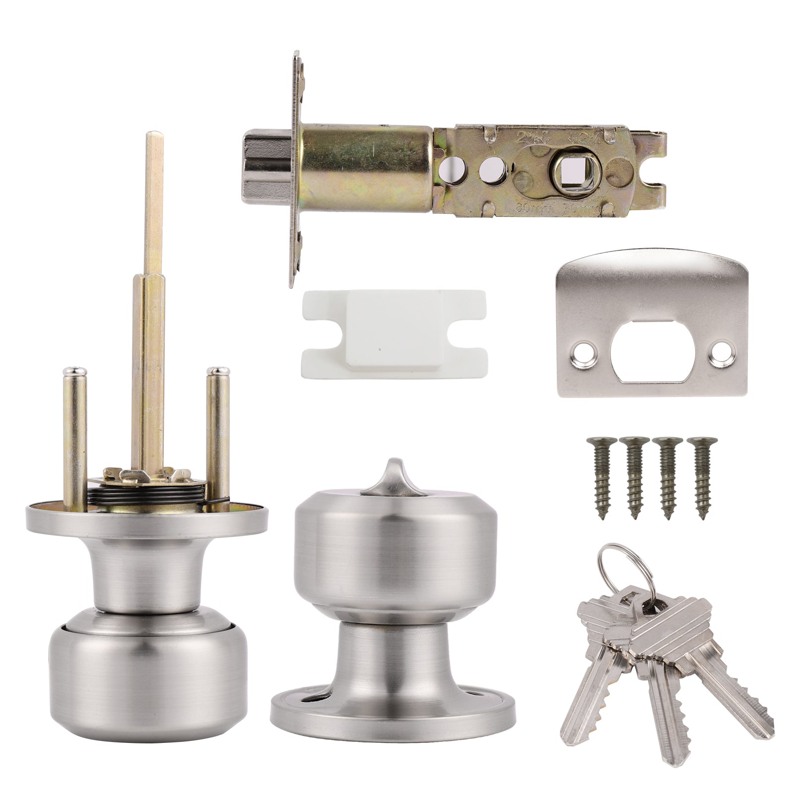 Satin Nickel Finish Entry Door Lock with Same Key, Cylinderical Ball Knob Style - Probrico