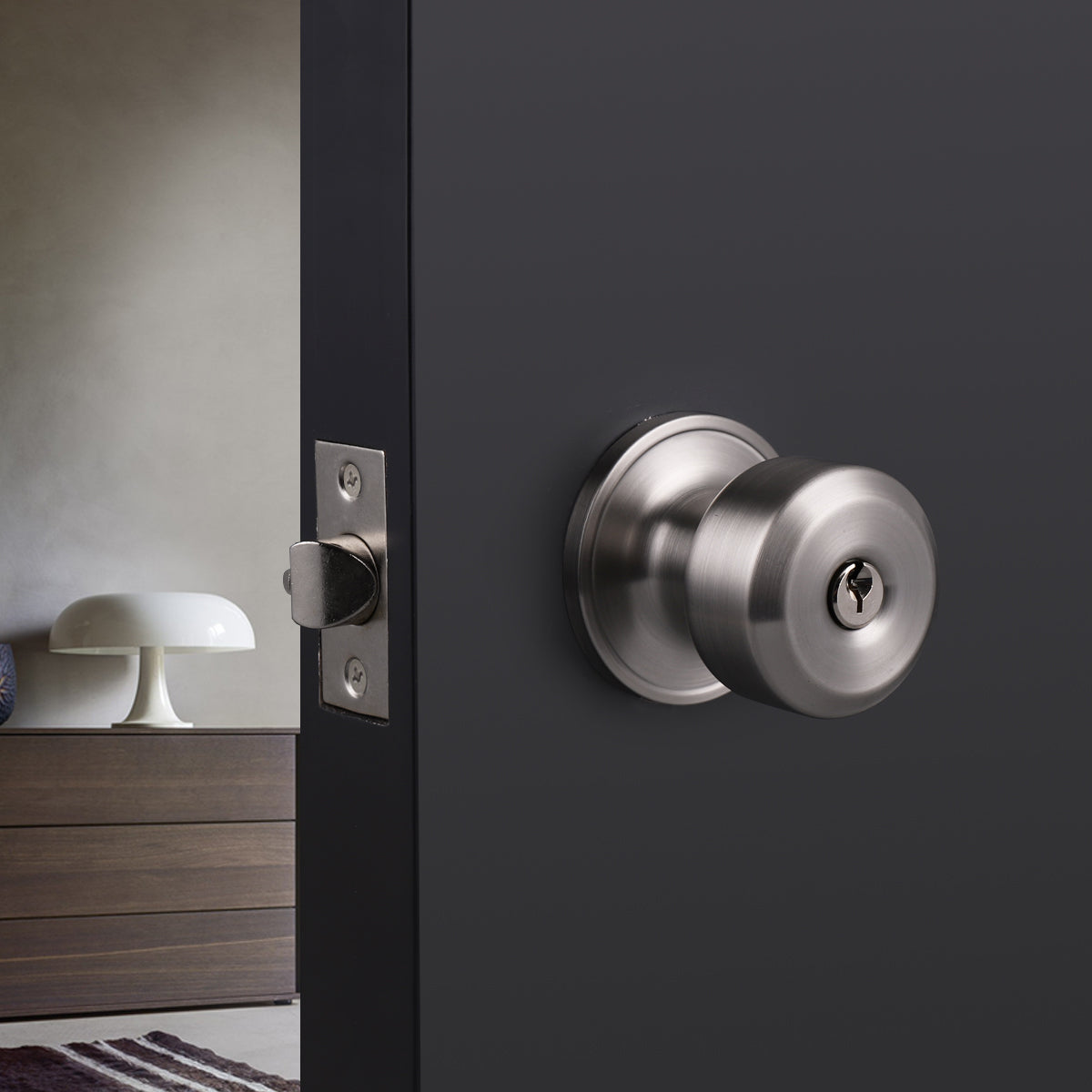 Satin Nickel Finish Entry Door Lock with Same Key, Cylinderical Ball Knob Style - Probrico