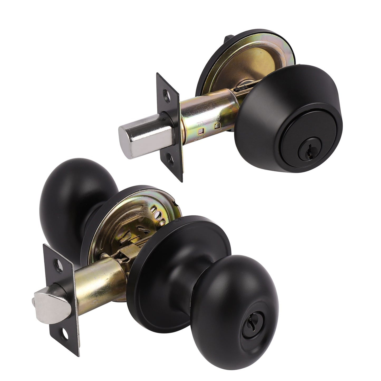 Oval Egg Ball Door Knob with Single Cylinder Deadbolt, Black Finish Door Lock set Keyed Alike - Probrico