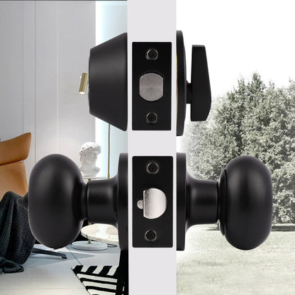 Keyed Alike Oval Egg Door Knobs with Single Cylinder Deadbolt Lock set Black Finish DL692ET01BK - Probrico