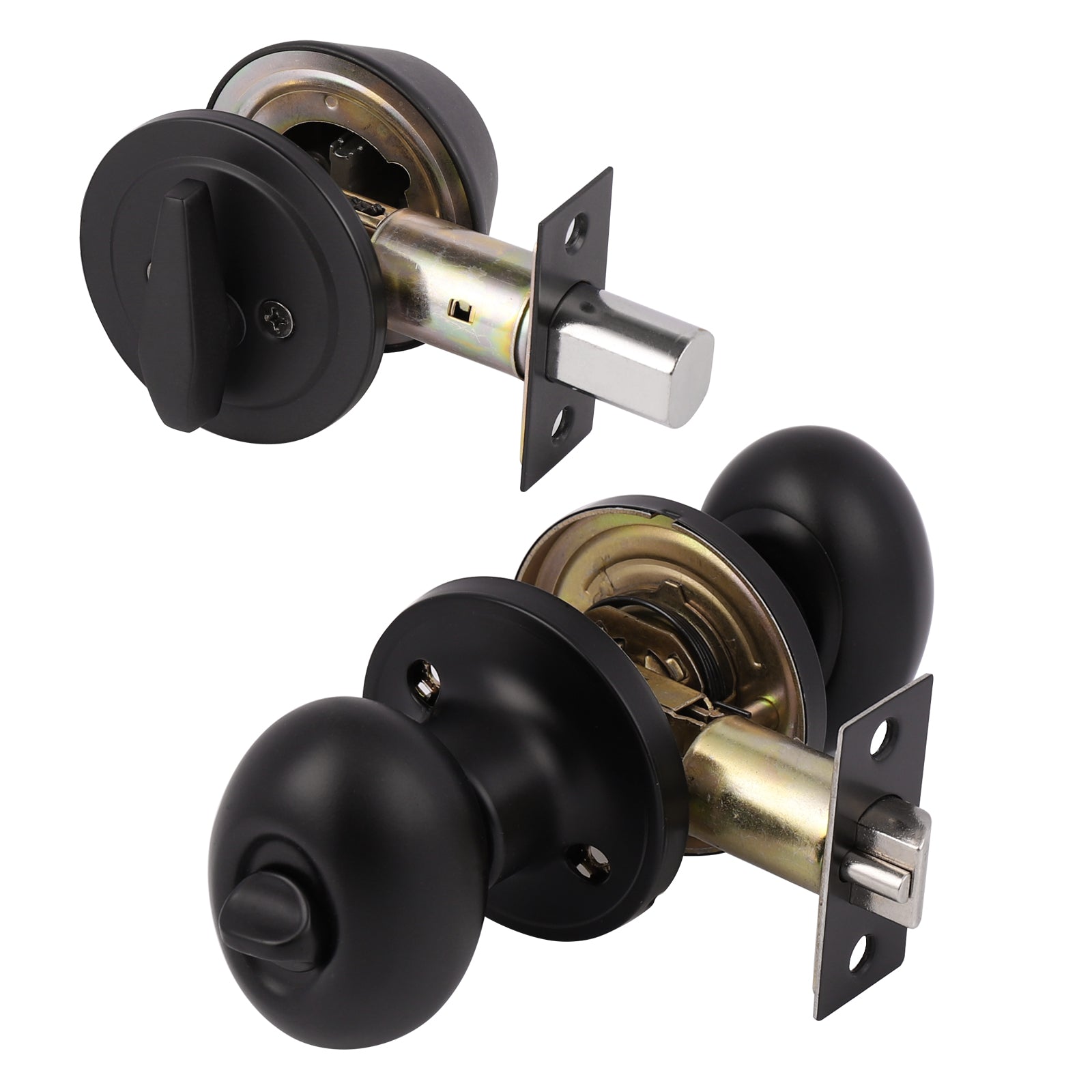 Keyed Alike Oval Egg Door Knobs with Single Cylinder Deadbolt Lock set Black Finish DL692ET01BK