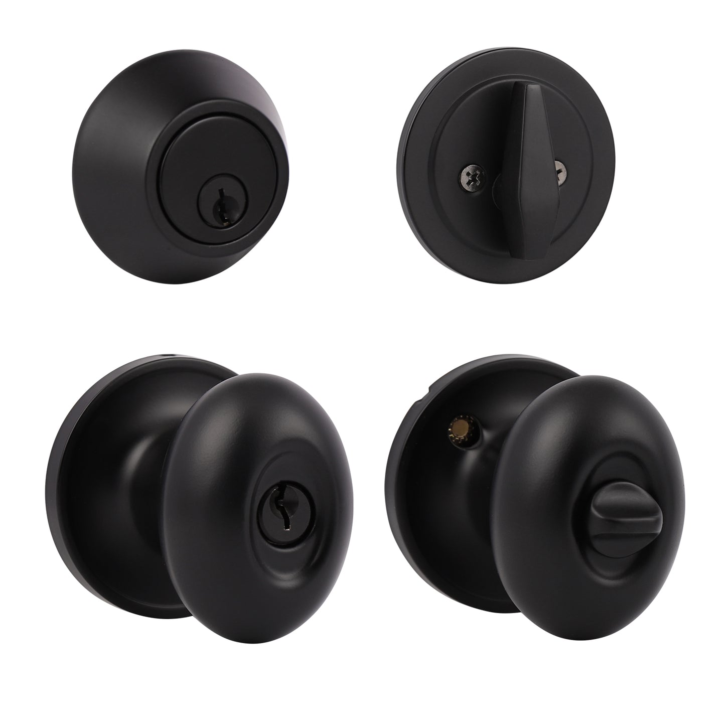 Keyed Alike Oval Egg Door Knobs with Single Cylinder Deadbolt Lock set Black Finish DL692ET01BK - Probrico