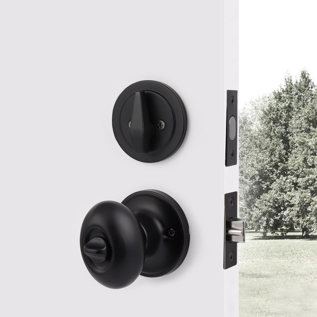 Keyed Alike Oval Egg Door Knobs with Single Cylinder Deadbolt Lock set Black Finish DL692ET01BK