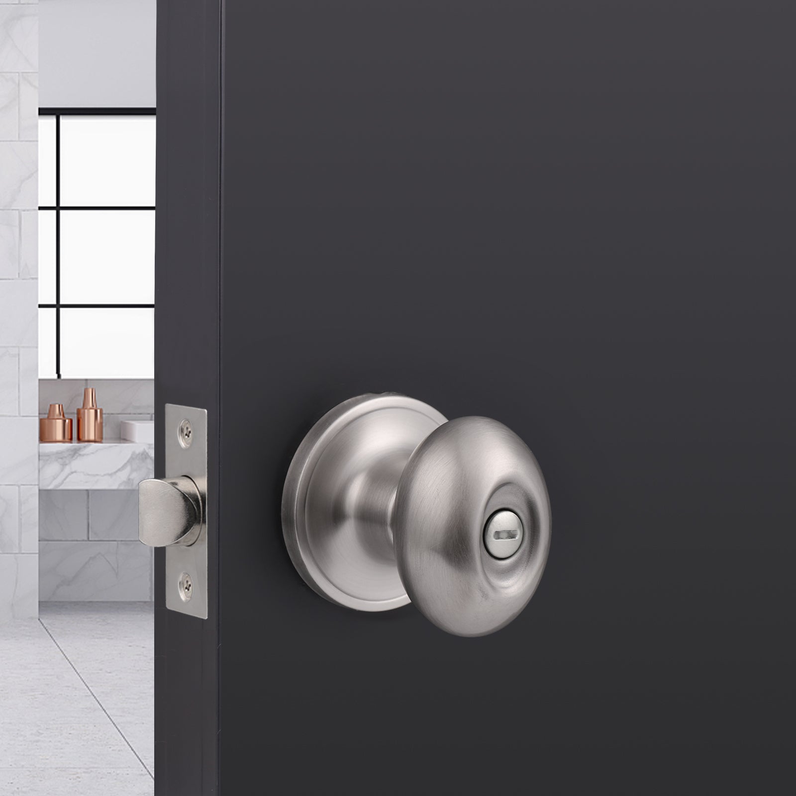 Privacy Door Knobs Bedroom/Bathroom Door Lock set No Key Egg Knob Style Satin Nickel Finish DL692SNBK