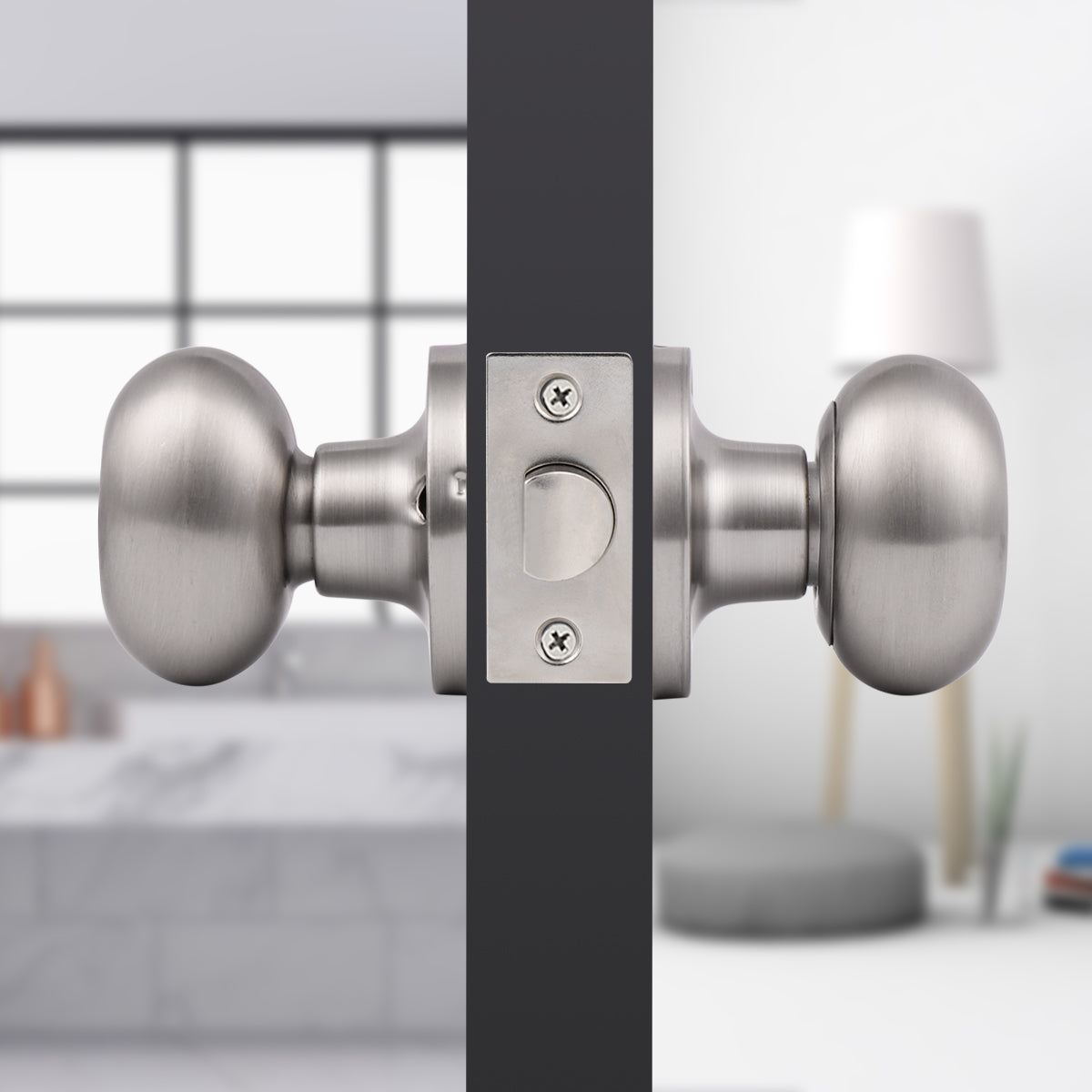 Privacy Door Knobs Bedroom/Bathroom Door Lock set No Key Egg Knob Style Satin Nickel Finish DL692SNBK