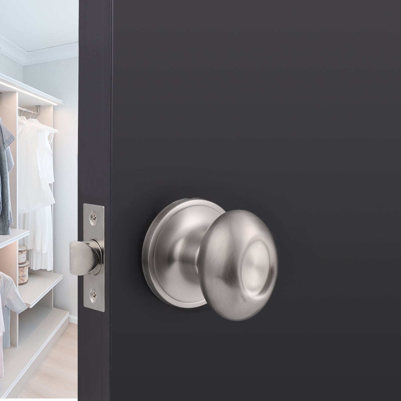 Egg Knob with Round Rose, Satin Nickel Hall/Closet Passage Door Lock Knobs DL692SNPS - Probrico