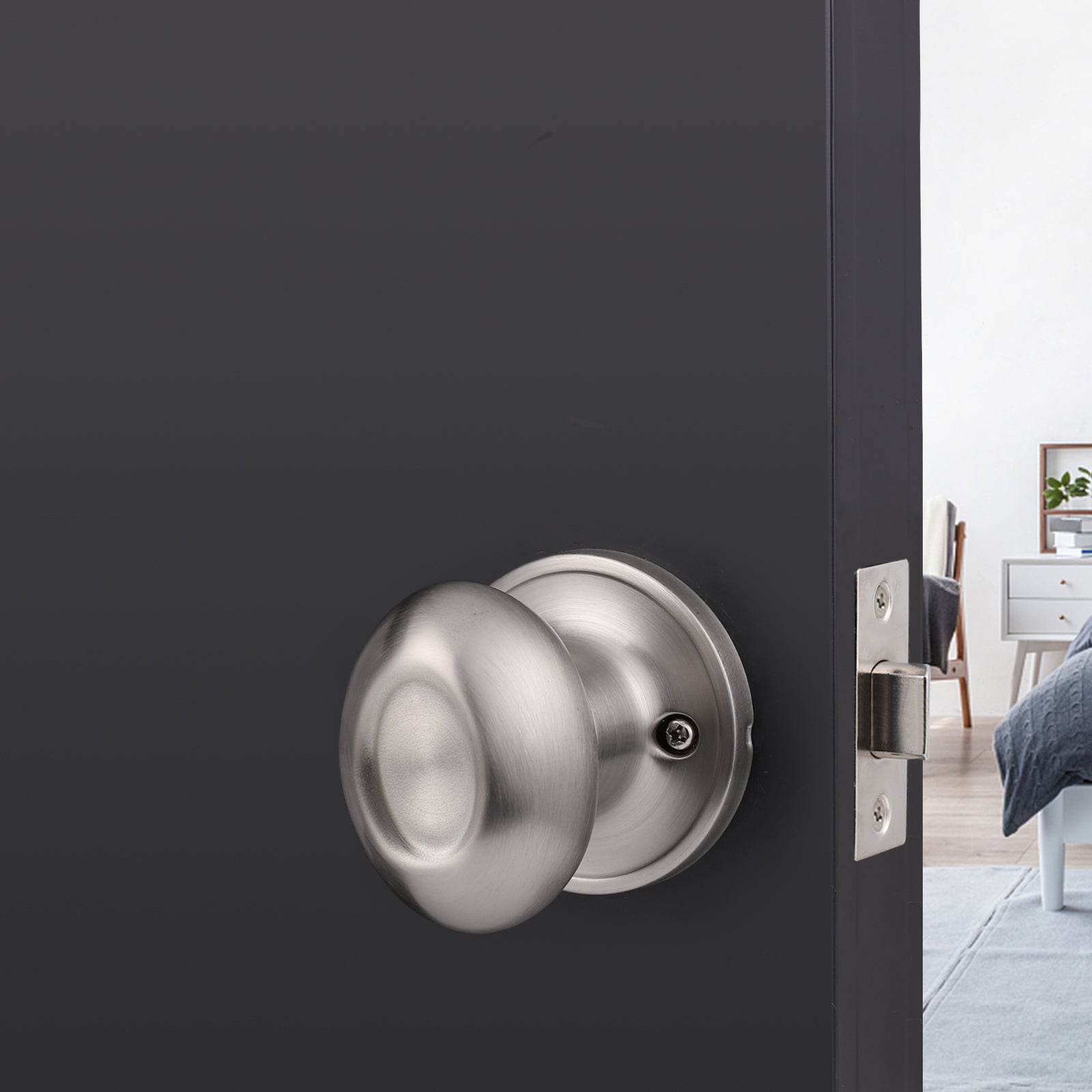 Egg Knob with Round Rose, Satin Nickel Hall/Closet Passage Door Lock Knobs DL692SNPS - Probrico