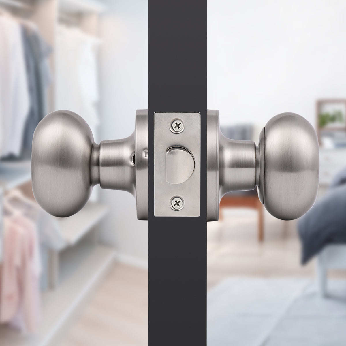 Egg Knob with Round Rose, Satin Nickel Hall/Closet Passage Door Lock Knobs DL692SNPS - Probrico