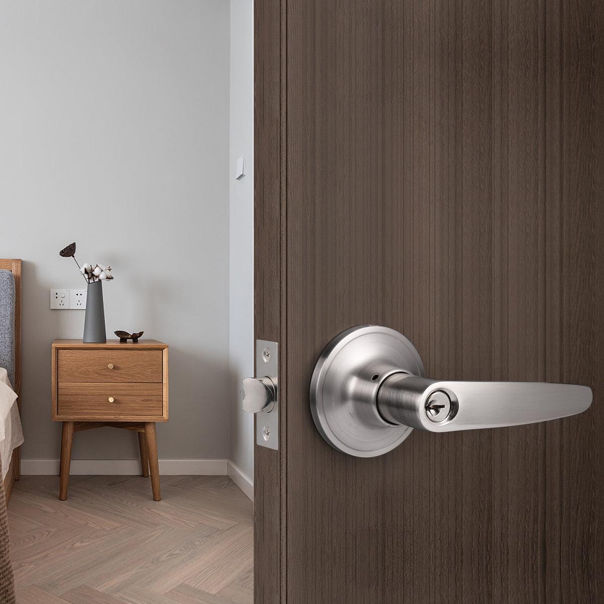 Heavy Duty Door Handles Leaf Style Keyed Entry/Privacy/Passage/Dummy Door Lock Levers Satin Nickel FinishDL815SN