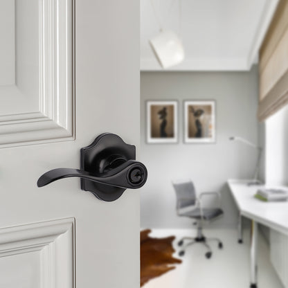 Black Door Handles Entry/Privacy/Passage/Dummy Lever Wave Style with Camelot Trim Rosette DL85061BK - Probrico