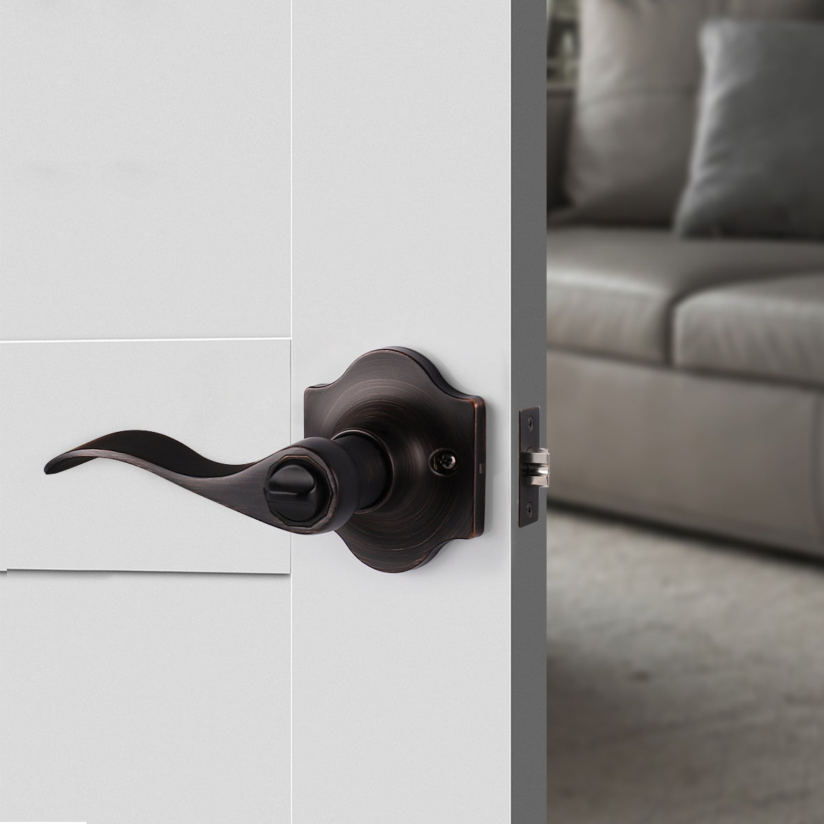 Oil Rubbed Bronze Door Handles Entry/Privacy/Passage/Dummy Lever Wave Style with Camelot Trim Rosette DL85061OB