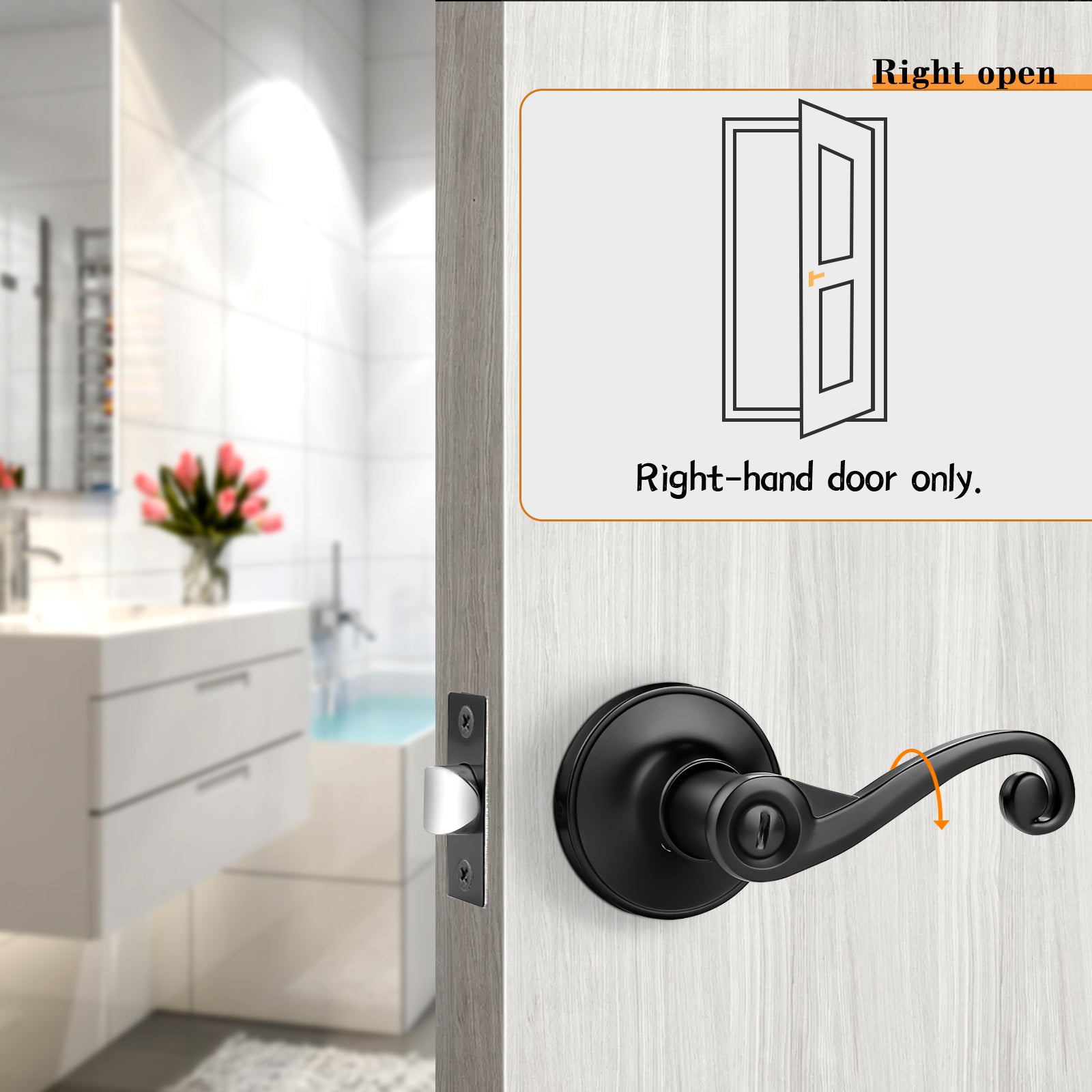 Scroll Wave Style Door Levers Black Finish Privacy/Passage Function Do ...