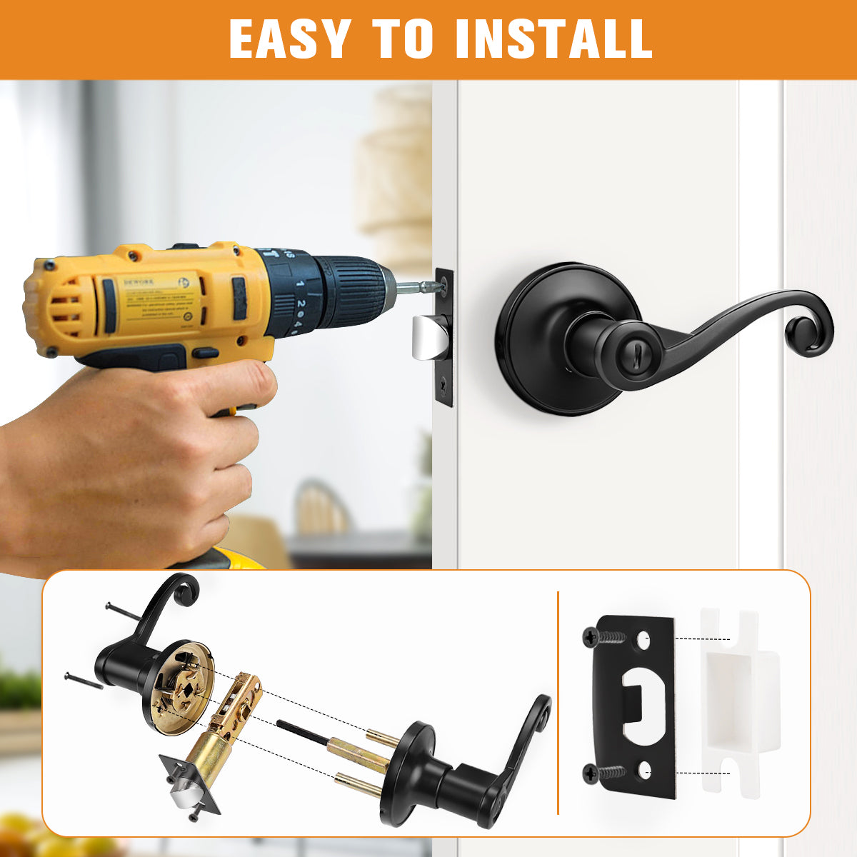 Scroll Wave Style Door Levers Black Finish Privacy/Passage Function Door Lock - DL851ABK - Probrico