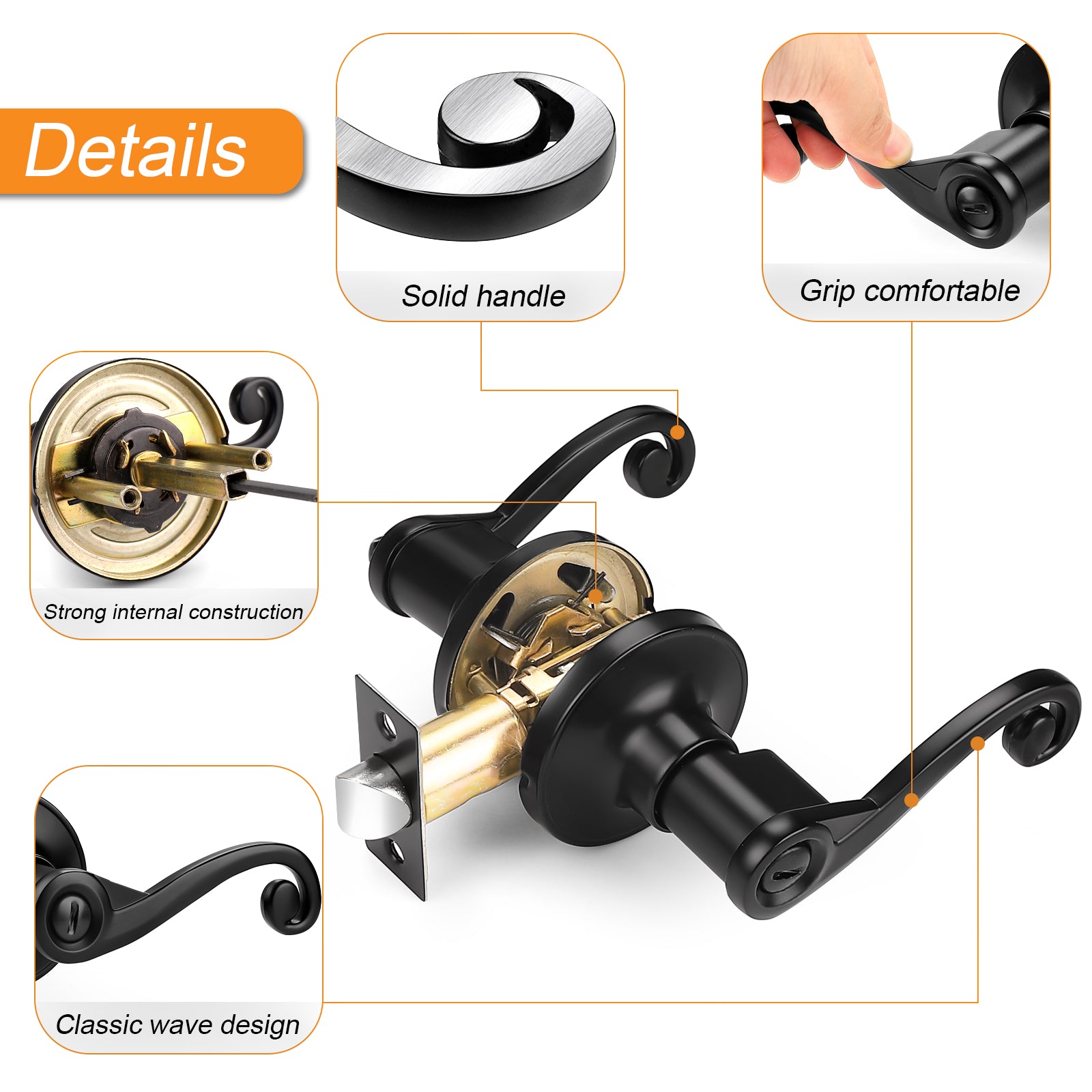 Scroll Wave Style Door Levers Black Finish Privacy/Passage Function Door Lock - DL851ABK - Probrico