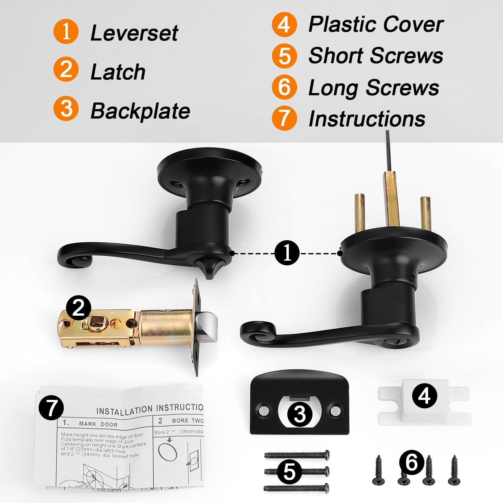 Scroll Wave Style Door Levers Black Finish Privacy/Passage Function Door Lock - DL851ABK - Probrico