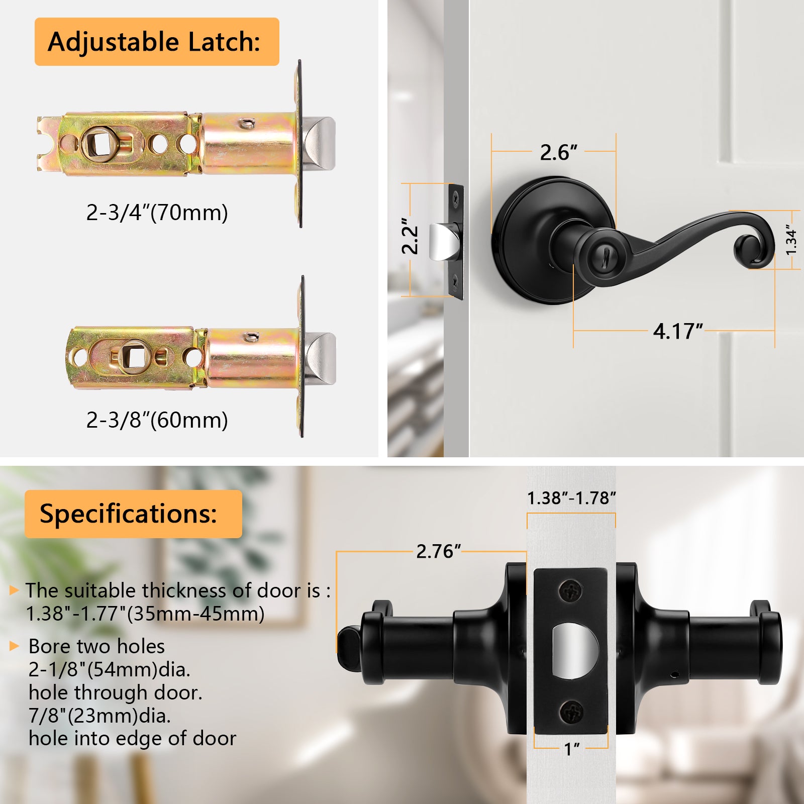Scroll Wave Style Door Levers Black Finish Privacy/Passage Function Door Lock - DL851ABK - Probrico