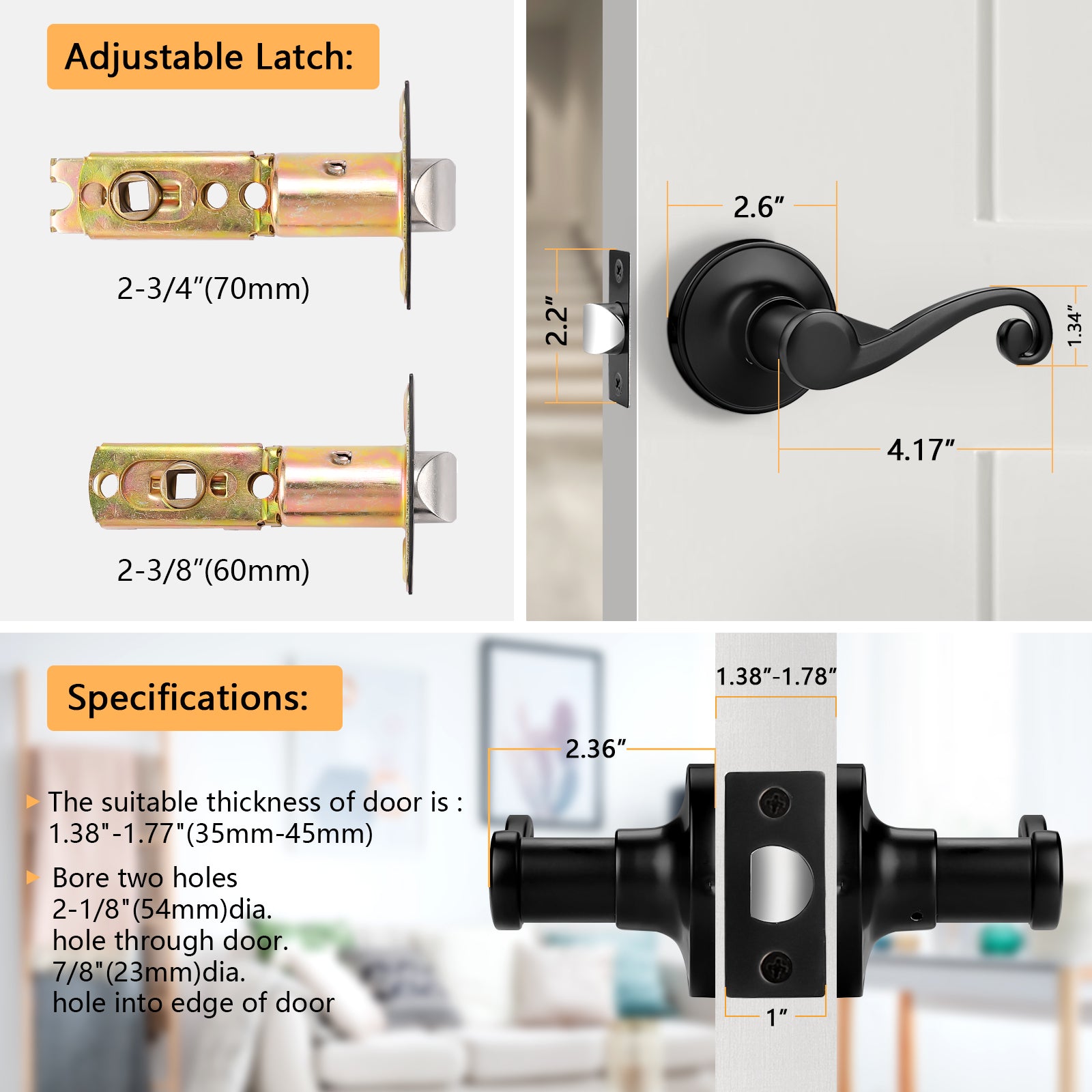 Scroll Wave Style Door Levers Black Finish Privacy/Passage Function Door Lock - DL851ABK