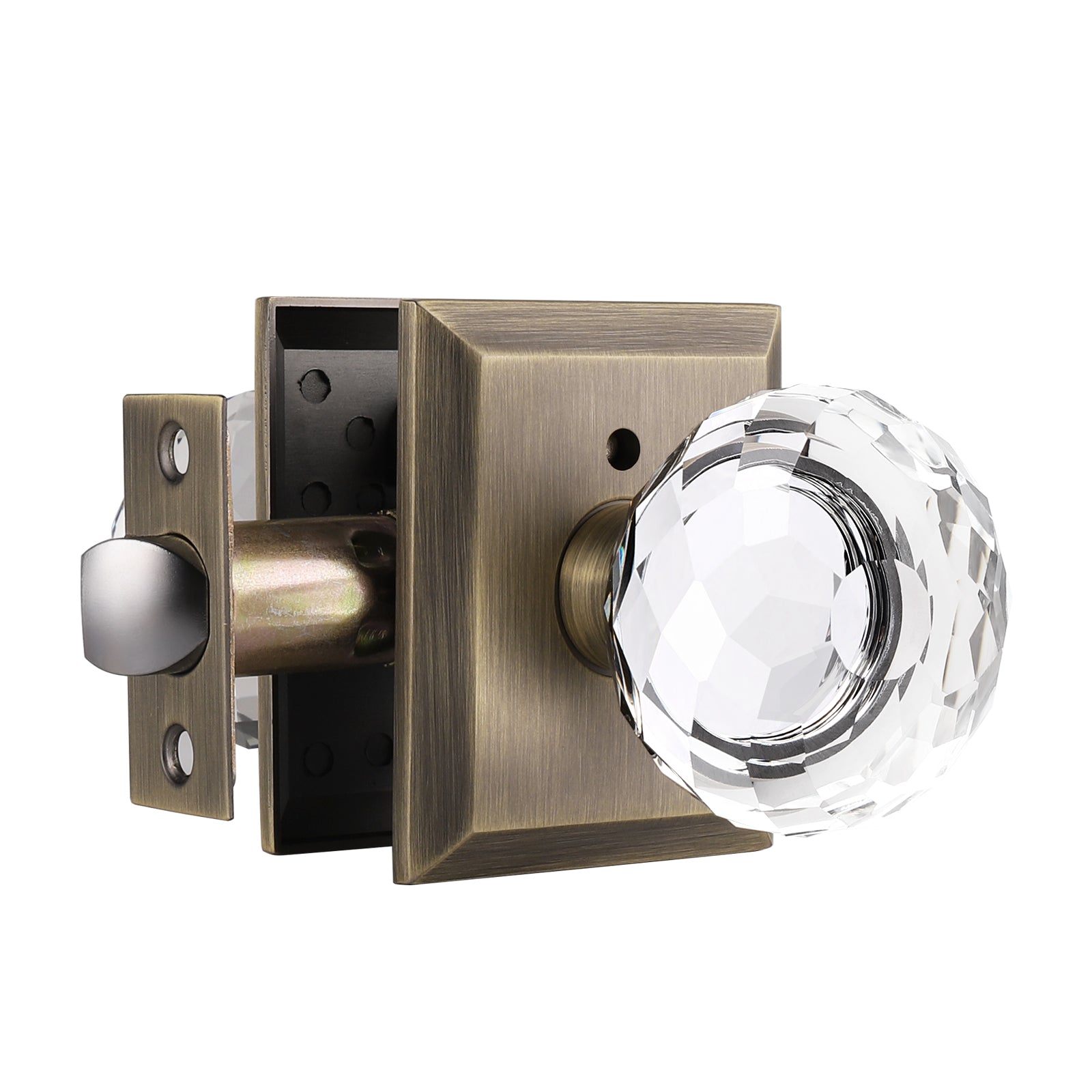Probrico Antique Brass Diamond Crystal Glass Door Knobs Round Rosette Privacy/Passage Door Lock DLC10AOAB - Probrico