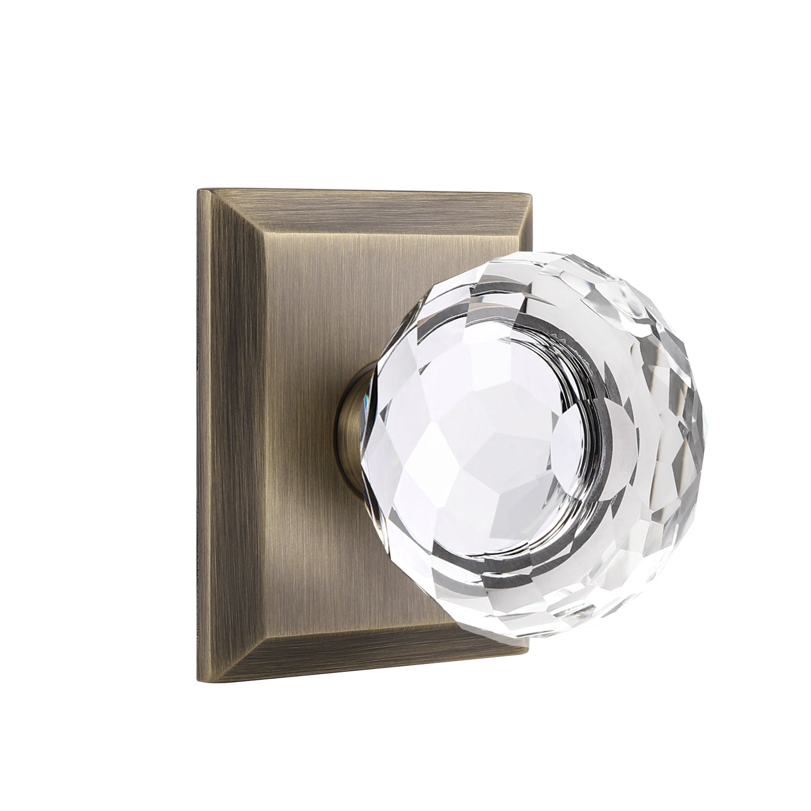 Probrico Antique Brass Diamond Crystal Glass Door Knobs Round Rosette Privacy/Passage Door Lock DLC10AOAB