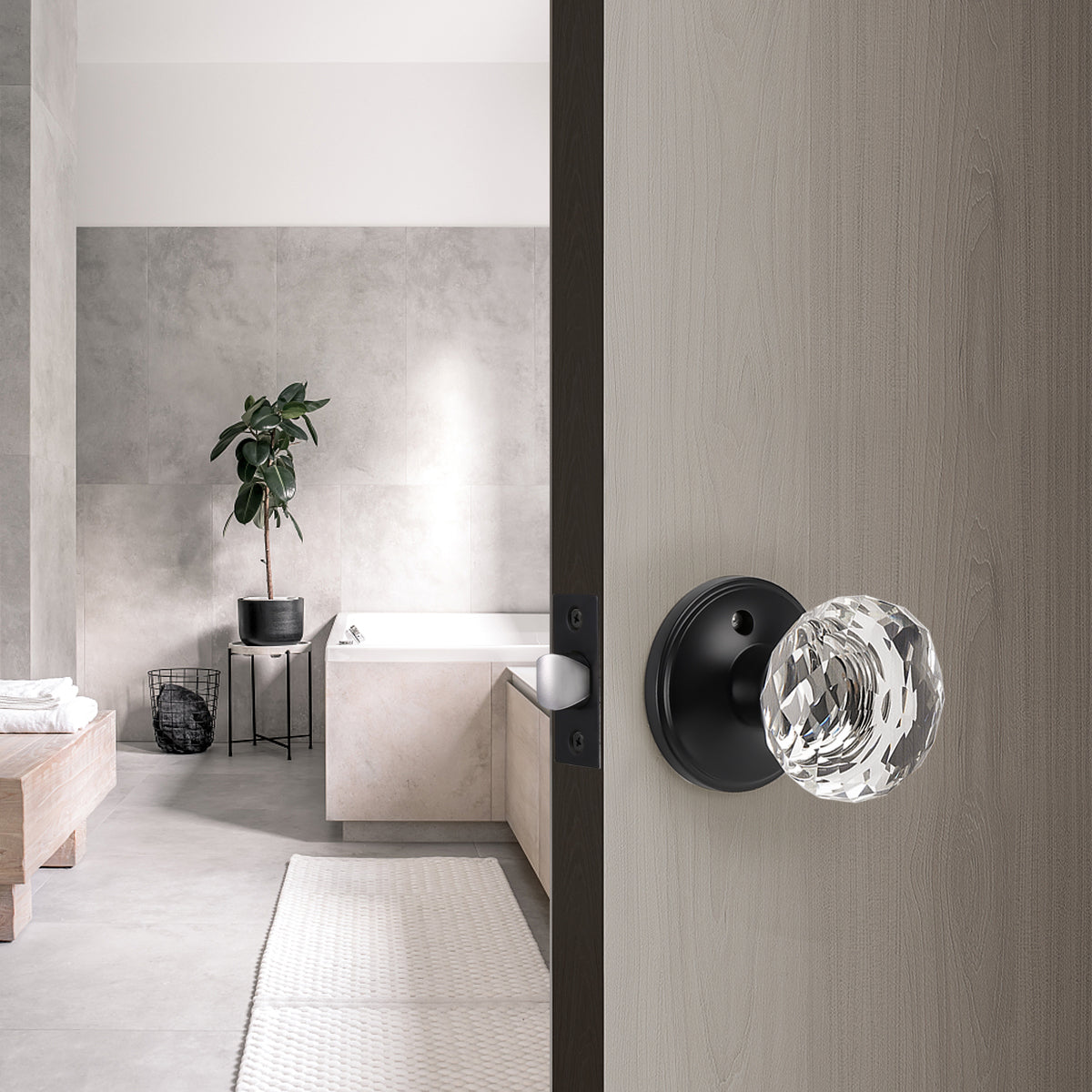 Diamond Crystal Glass Door Knobs with Black Round Rosette, Privacy/Passage/Dummy Door Lock DLC10BK - Probrico