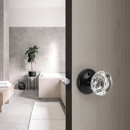 Diamond Crystal Glass Door Knobs with Black Round Rosette, Privacy/Passage/Dummy Door Lock DLC10BK - Probrico