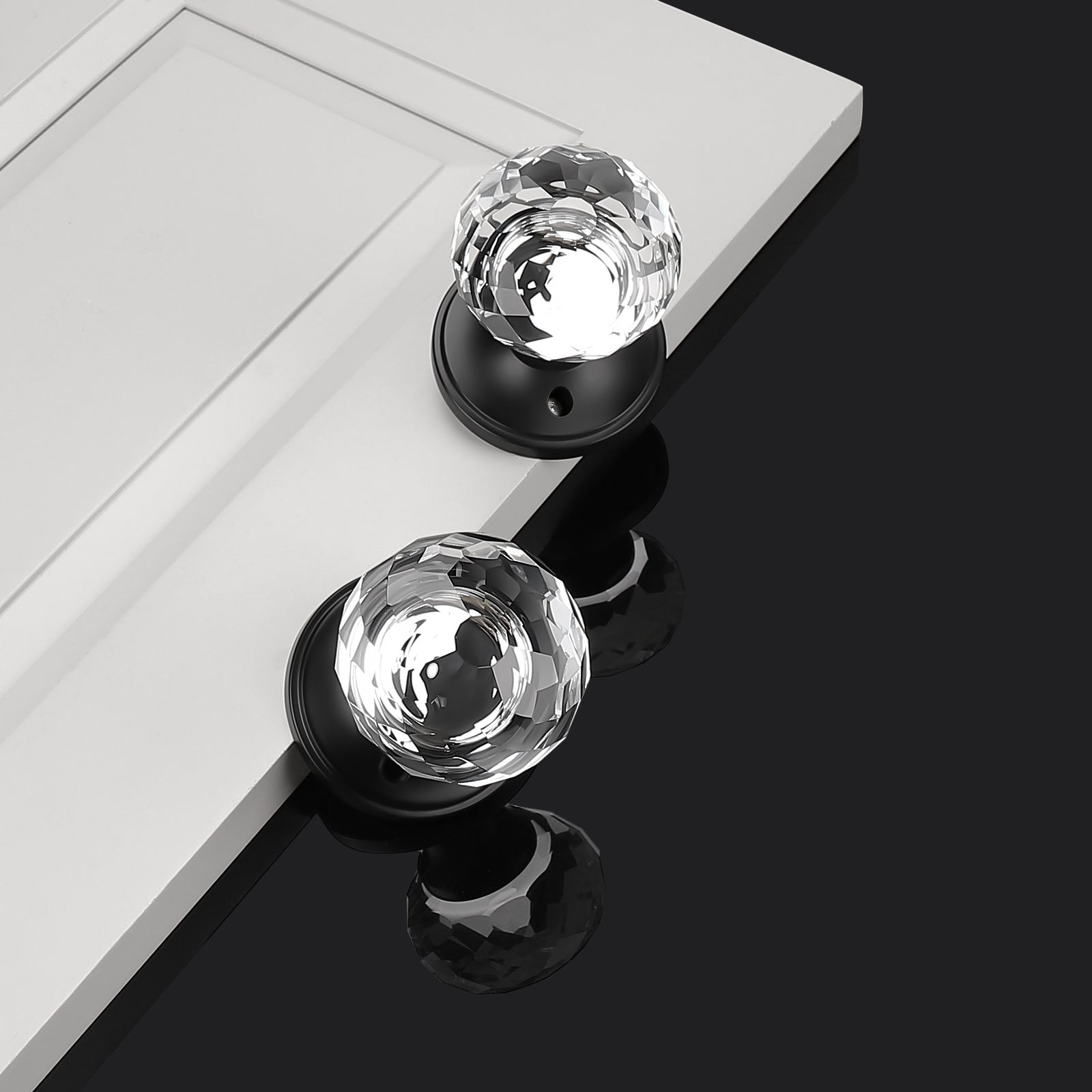 Diamond Crystal Glass Door Knobs with Black Round Rosette, Privacy/Passage/Dummy Door Lock DLC10BK