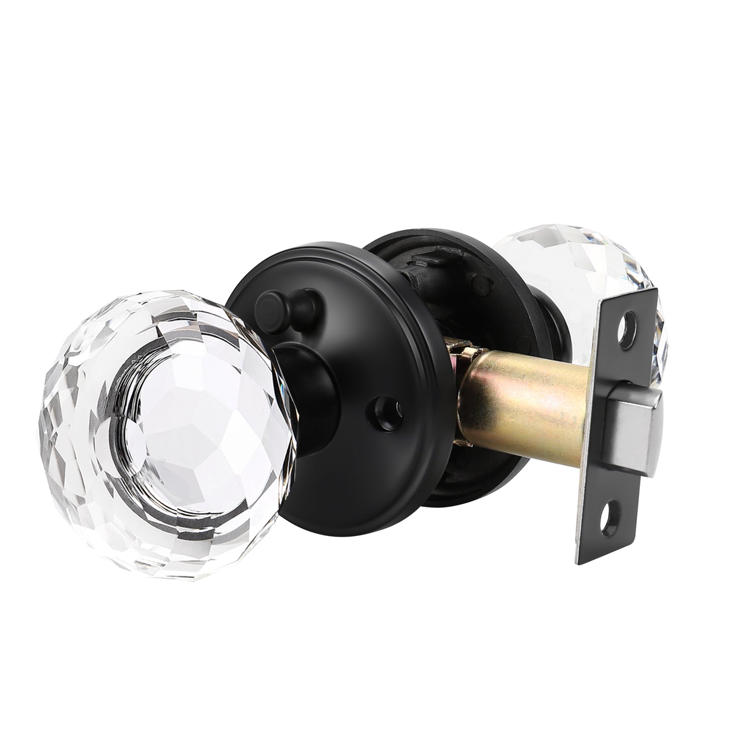 Diamond Crystal Glass Door Knobs with Black Round Rosette, Privacy/Passage/Dummy Door Lock DLC10BK - Probrico