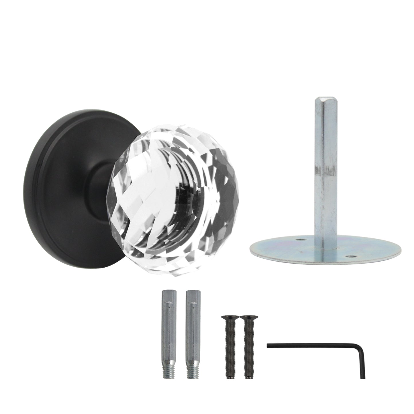 Diamond Crystal Glass Door Knobs with Black Round Rosette, Privacy/Passage/Dummy Door Lock DLC10BK - Probrico