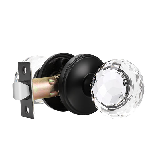 Diamond Crystal Glass Door Knobs with Black Round Rosette, Privacy/Passage/Dummy Door Lock DLC10BK - Probrico
