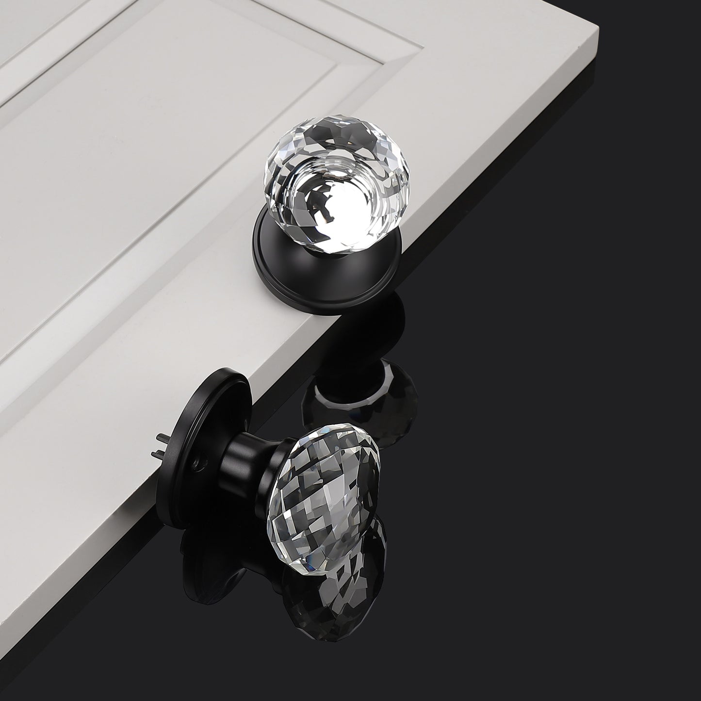 Diamond Crystal Glass Door Knobs with Black Round Rosette, Privacy/Passage/Dummy Door Lock DLC10BK - Probrico