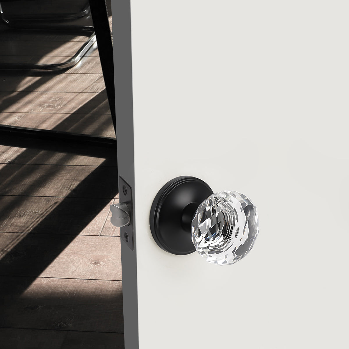 Diamond Crystal Glass Door Knobs with Black Round Rosette, Privacy/Passage/Dummy Door Lock DLC10BK - Probrico