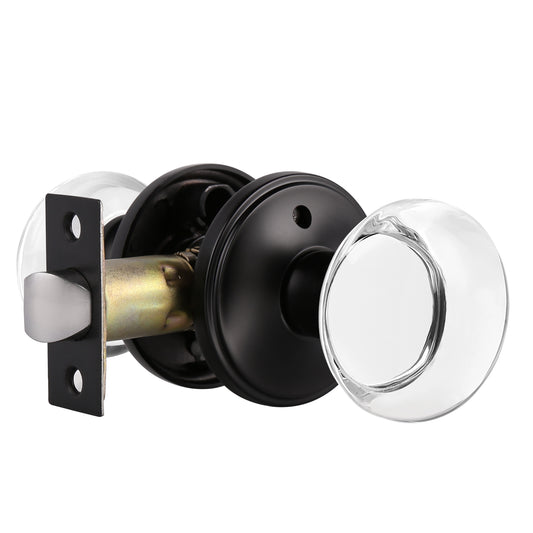 Probrico Round Glass Crystal Door Knobs with Black Rosette, Privacy/Passage/Dummy Function DLC10BO