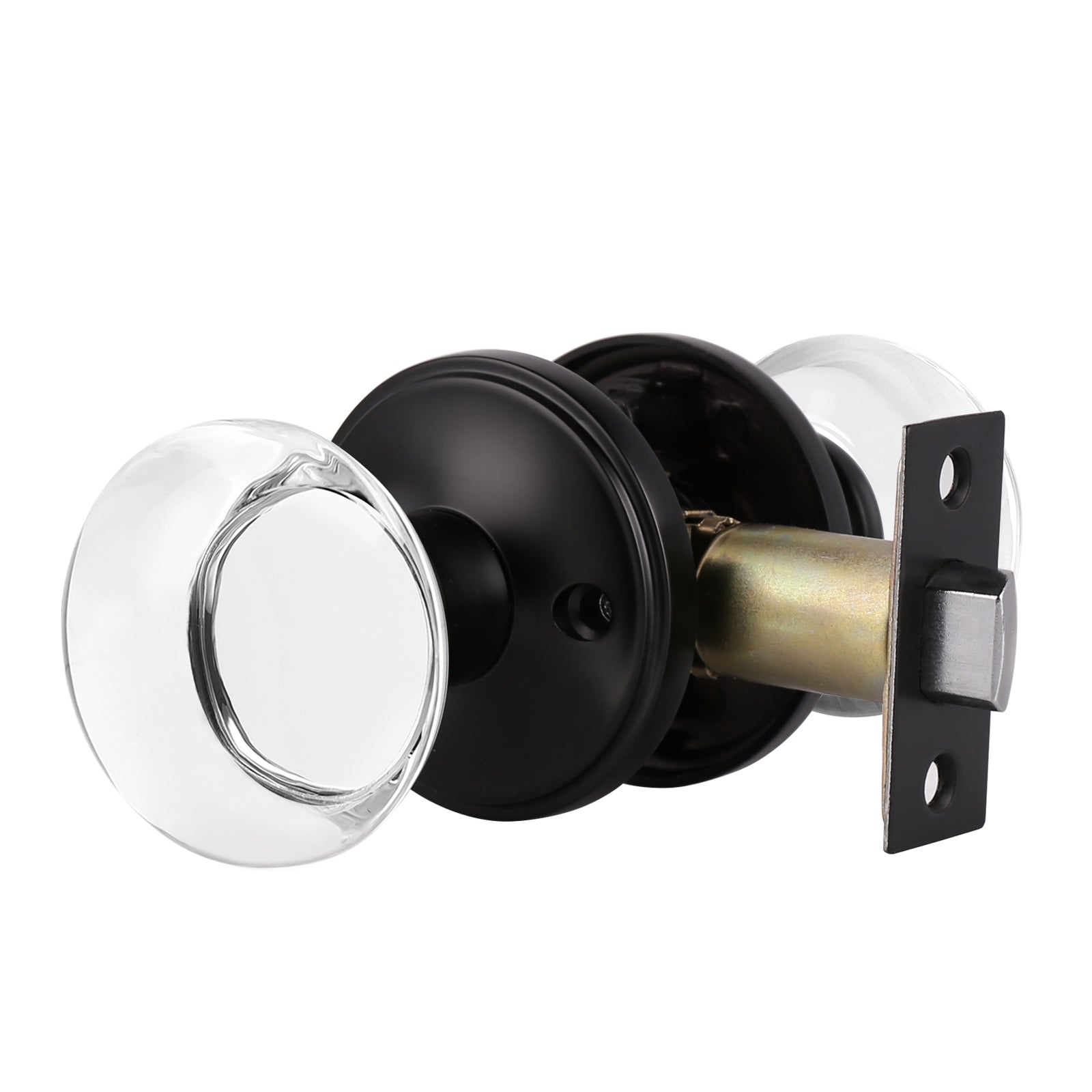 Probrico Round Glass Crystal Door Knobs with Black Rosette, Privacy/Passage/Dummy Function DLC10BO