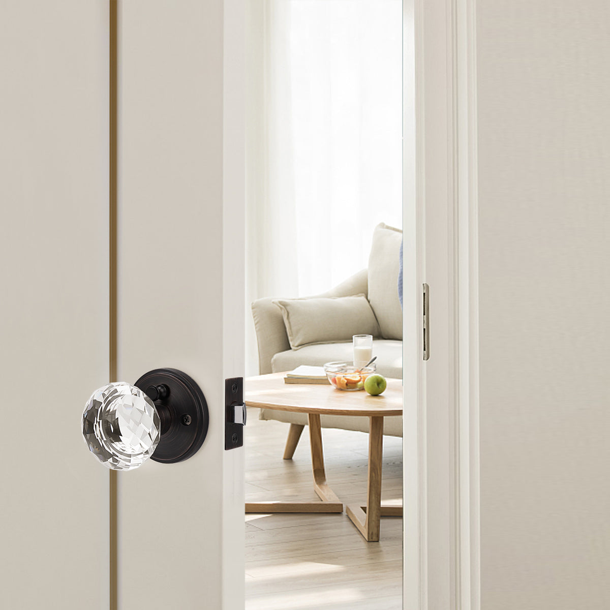 Diamond Crystal Glass Door Knobs with Oil Rubbed Bronzze Round Rosette, Privacy Door Lock DLC10ORBBK