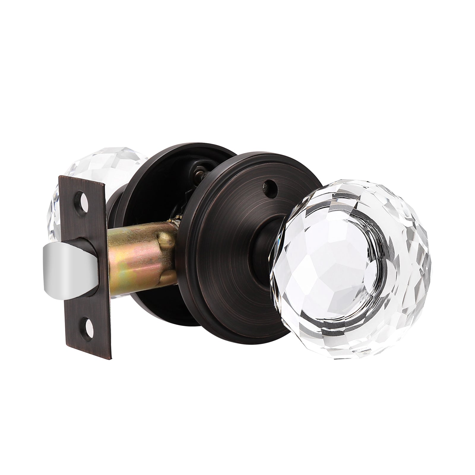 Diamond Crystal Glass Door Knobs with Oil Rubbed Bronzze Round Rosette, Privacy/Passage/Dummy Door Lock DLC10ORB