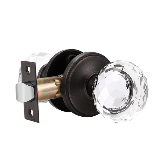 Diamond Crystal Glass Door Knobs with Oil Rubbed Bronze Round Rosette, Privacy/Passage/Dummy Door Lock DLC10ORB