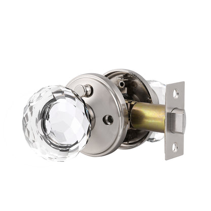 Diamond Crystal Glass Door Knobs with Satin Nickel Round Rosette, Privacy/Passage Door Lock DLC10SN - Probrico