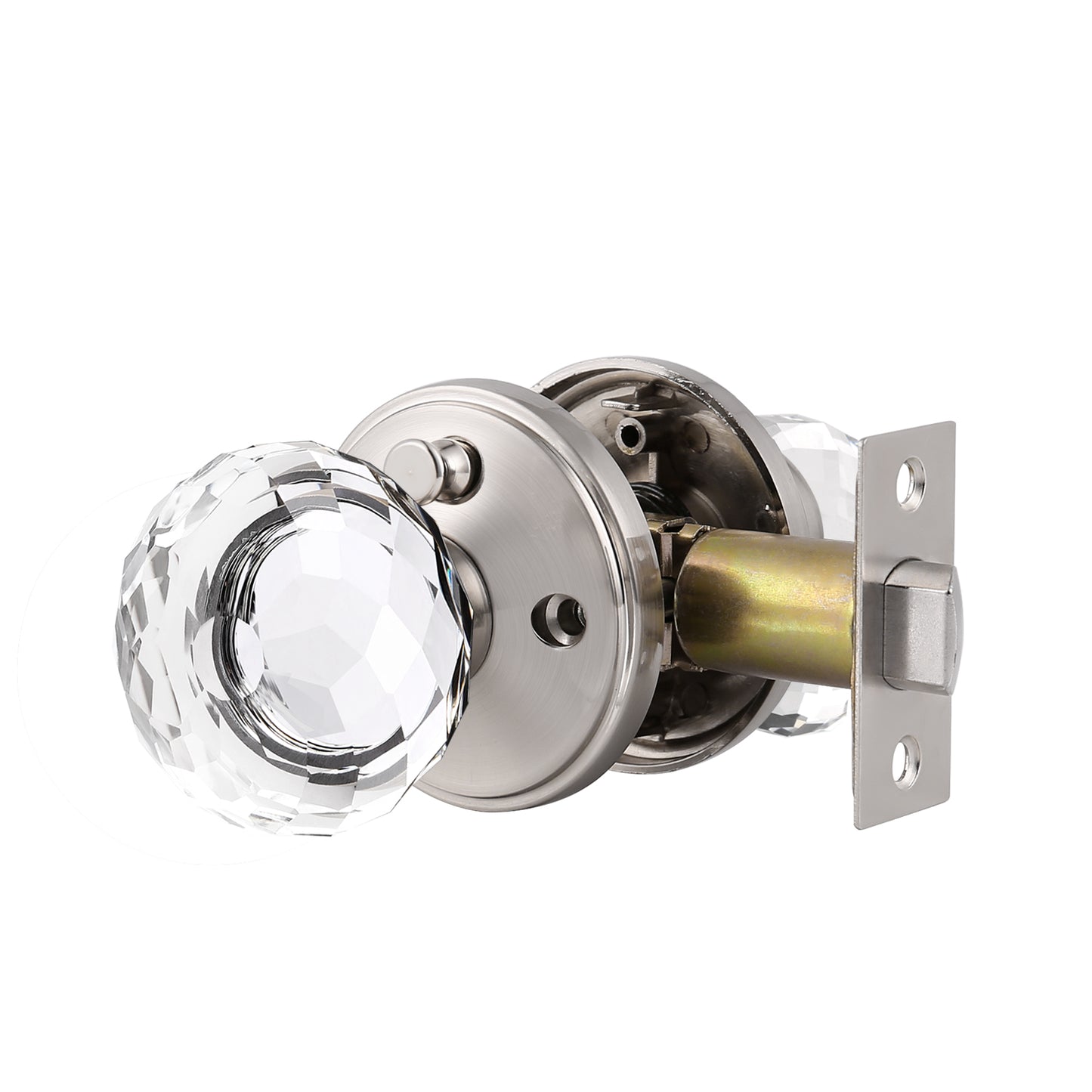 Diamond Crystal Glass Door Knobs with Satin Nickel Round Rosette, Privacy Door Lock DLC10SNBK - Probrico