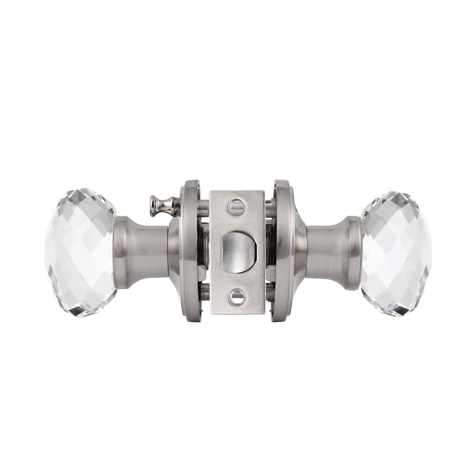 Diamond Crystal Glass Door Knobs with Satin Nickel Round Rosette, Privacy Door Lock DLC10SNBK