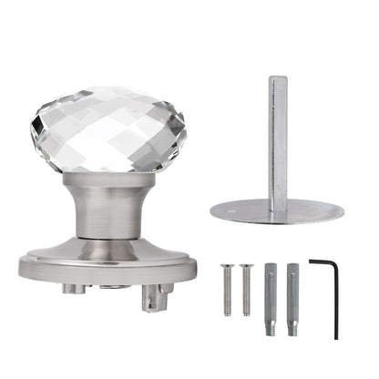 Diamond Crystal Glass Door Knobs with Satin Nickel Round Rosette, Privacy/Passage Door Lock DLC10SN - Probrico