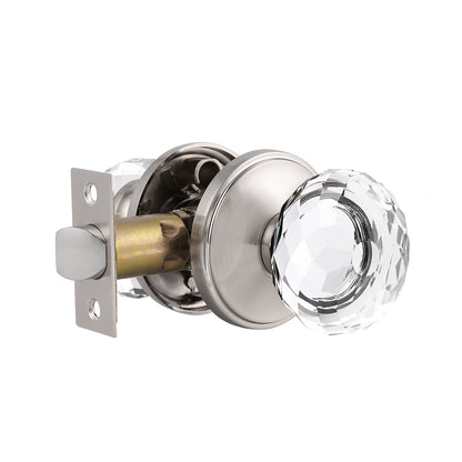 Diamond Crystal Glass Door Knobs with Satin Nickel Round Rosette, Privacy/Passage Door Lock DLC10SN - Probrico