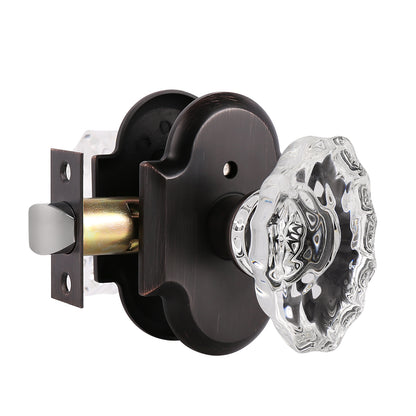 Oval Style Crystal Door Knob with Oil Rubbed Bronze Arched Rosette, Passage/Privacy Knob DLC21DORB