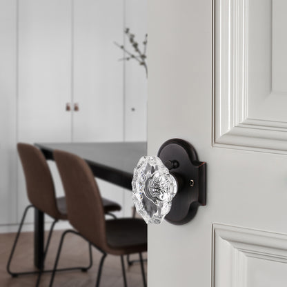 Oval Style Crystal Door Knob with Oil Rubbed Bronze Arched Rosette, Passage/Privacy Knob DLC21DORB - Probrico