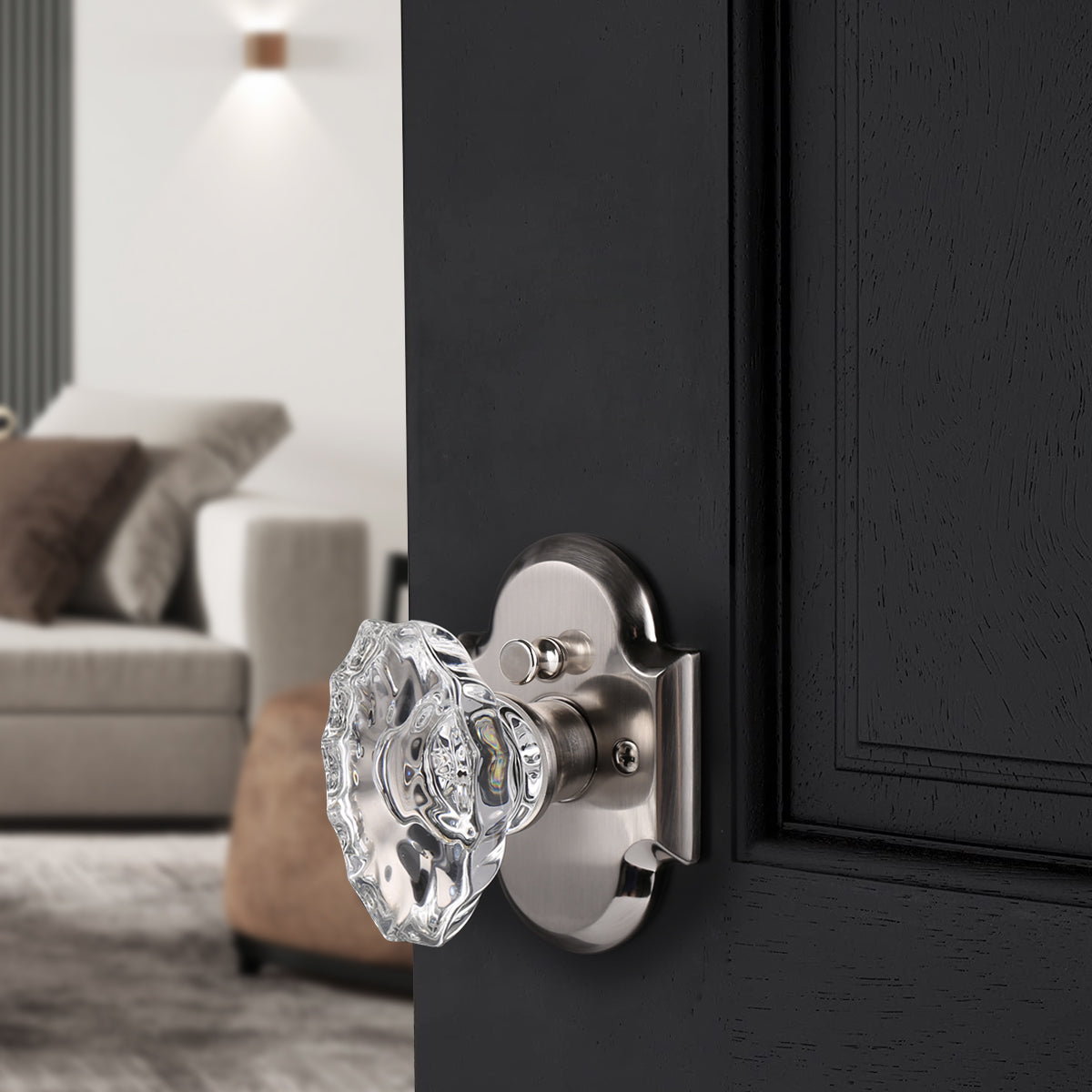 Oval Style Crystal Door Knob with Satin Nickel Arched Rosette, Passage/Privacy Knob DLC21DOSN - Probrico