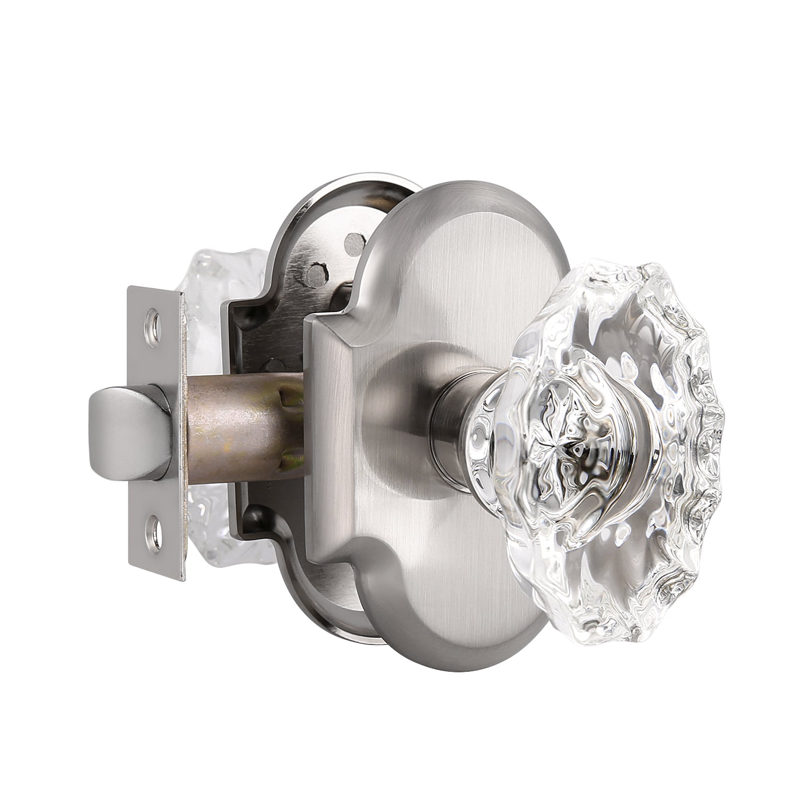 Oval Style Crystal Door Knob with Satin Nickel Arched Rosette, Passage/Privacy Knob DLC21DOSN