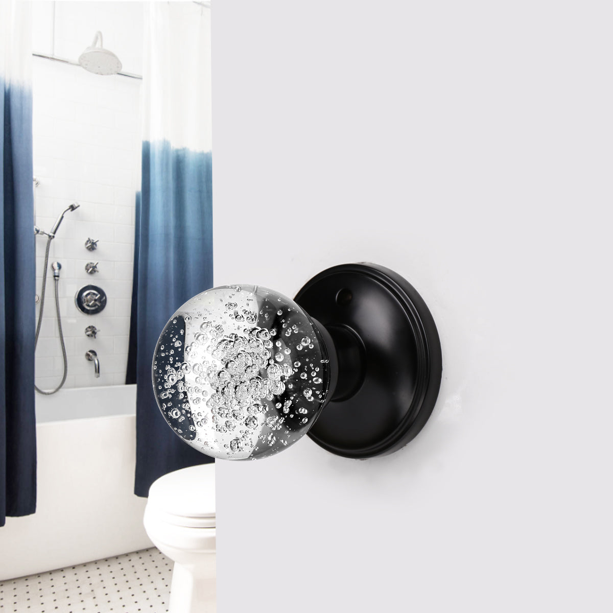 Crystal Glass Door Knobs in Round Ball Style, Privacy Knob, Black Finish DLC23BOBKBK