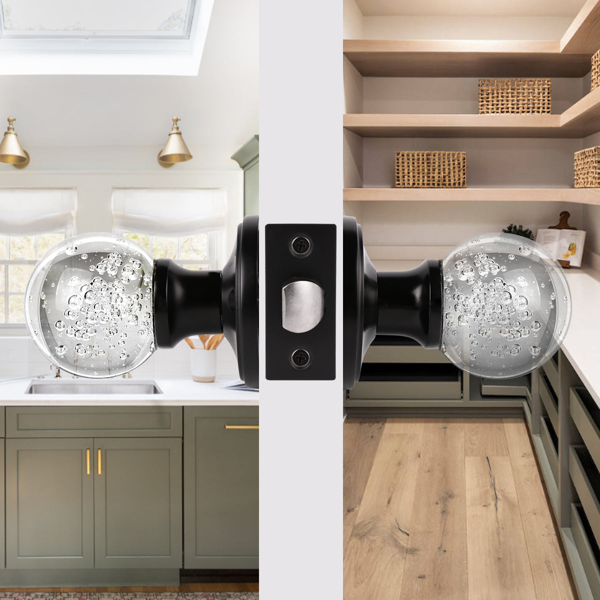 Crystal Glass Door Knobs in Round Ball Style, Passage/Privacy Knob, Black Finish DLC23BOBK - Probrico